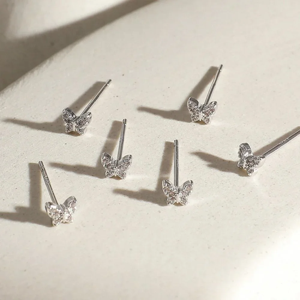 #NEW [3 PAIRS SET] 925 Sterling Silver Diamond Butterfly Earrings